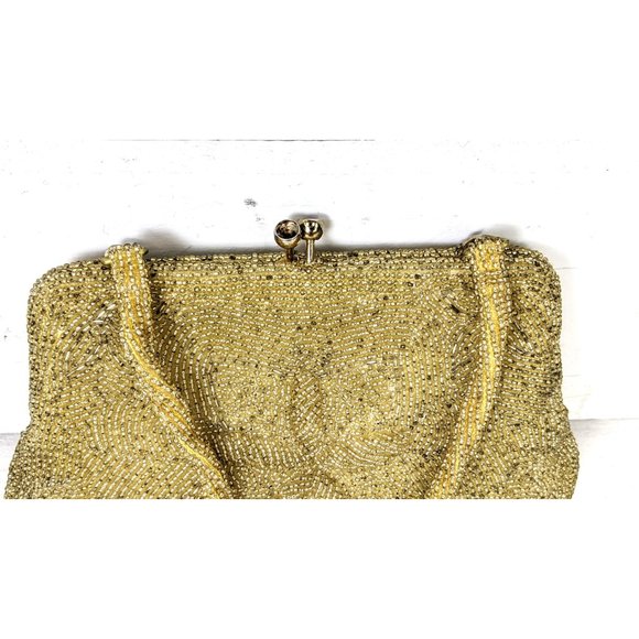 Vintage gold beaded small evening purse - Picture 3 of 5
